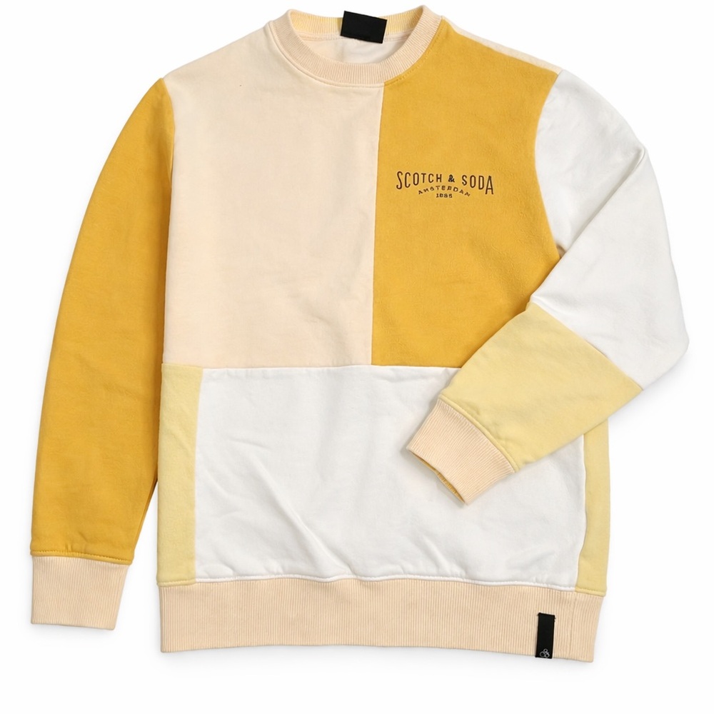 Scotch & Soda Amsterdam Colorblock Sweatshirt Yellow Cream Men’s Crewneck Size M